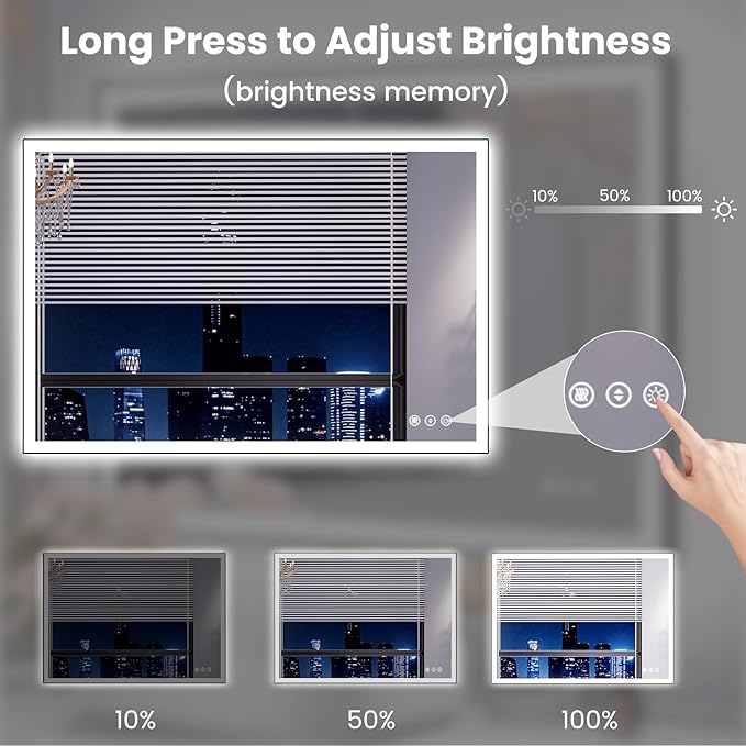 WTTY 40"X32" LED Bathroom Mirror with Black Frame, Bathroom Vanity Mirror with Lights for Wall, Front Light and Backlit, Anti-Fog, Dimmable, 3 Colors, Shatterproof, Memory, Horizontal/Vertical
