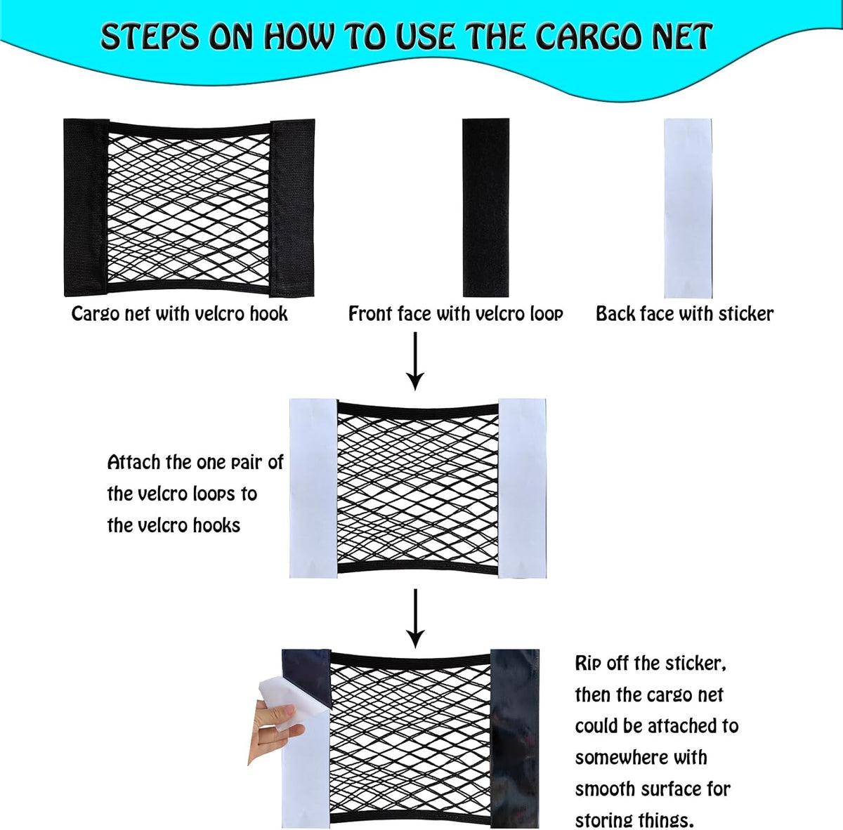 6 Pack Mesh Cargo Net Car Trunk Net Wall Sticker Organizer Pouch Bag Elastic Net with Tape Stickers for Car Trunk Storage Storage Holder for Kitchen Cabinet,Closet Organize