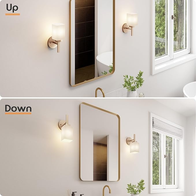 Bathroom Vanity Light Fixture with White Frosted Glass, Champagne Bronze Wall Lamp Over Mirror for Bedroom, Living Room, Washroom Porch T002CPG-L1