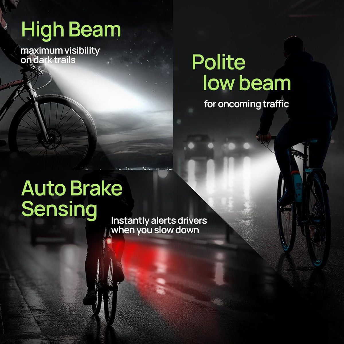 R15 Smart Bike Lights Set - USB C Rechargeable Front & Back Lights | 500 Lumen Waterproof for Night Riding