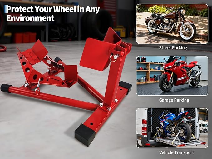 Garvee Universal Wheel Chock & Motorcycle Stand Heavy Duty 1500Lb Capacity Adjustable Motorcycle Wheel Chock 12''-21'' for Trailers, Cruiser, Sport and Dirt Bikes