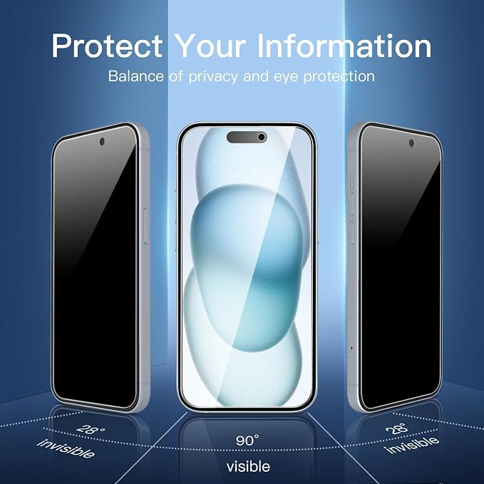 NEW'C 3x Privacy for iPhone 15 Screen Protector+ 3x Camera Lens Protector
