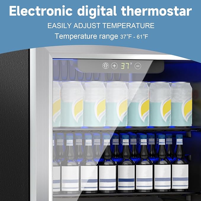 DOGHLY 72 Cans/1.7 Cu.Ft Beverage Refrigerator Glass Door Mini Fridge | Fast Cooling Mini Cooler with Adjustable Shelves for Soda, Beer, Wine, Low Noise Beverage Fridge for Home, Office,and Dorm