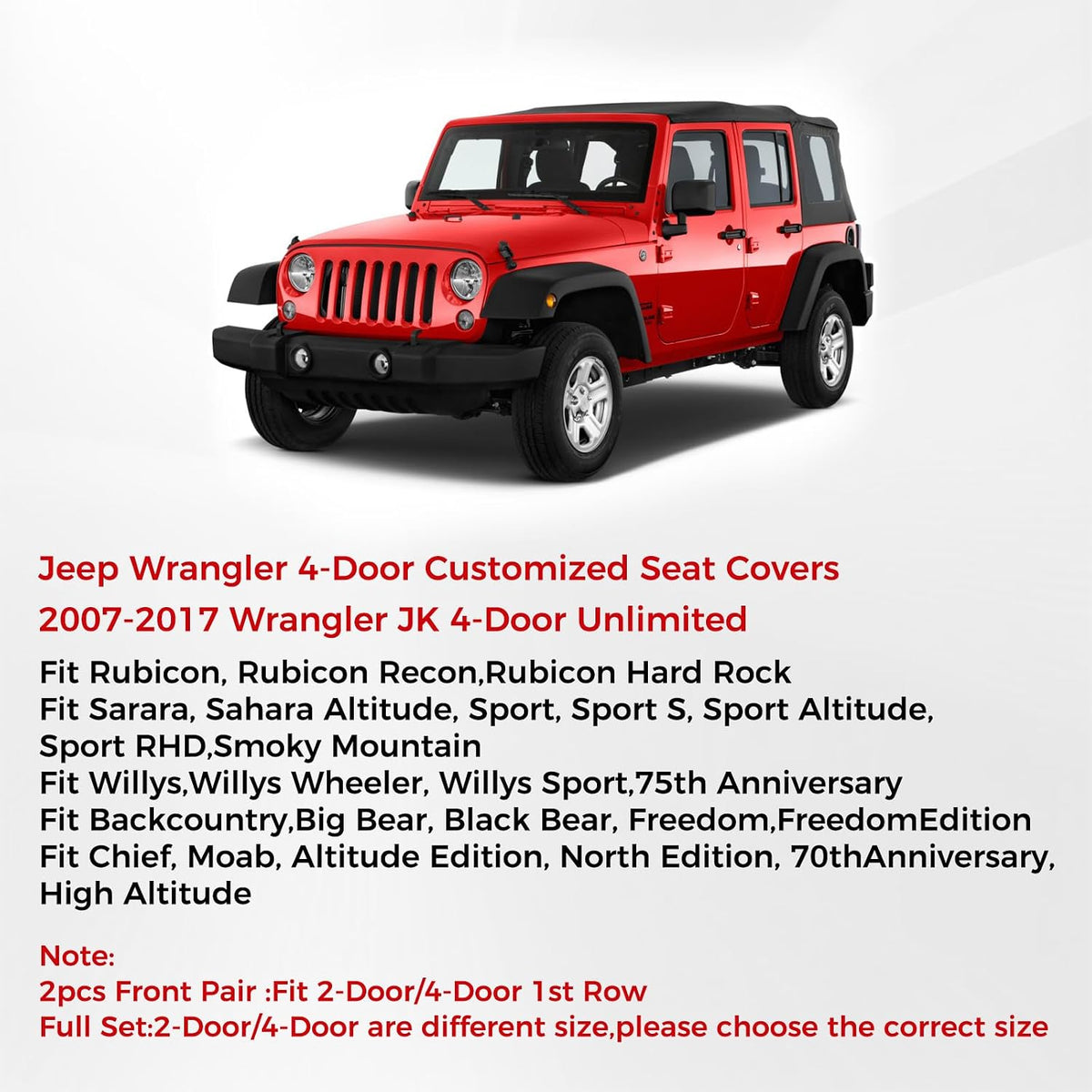 HHuidasource Wrangler JK Seat Cover 4 Door, Leather Custom Car Seat Covers