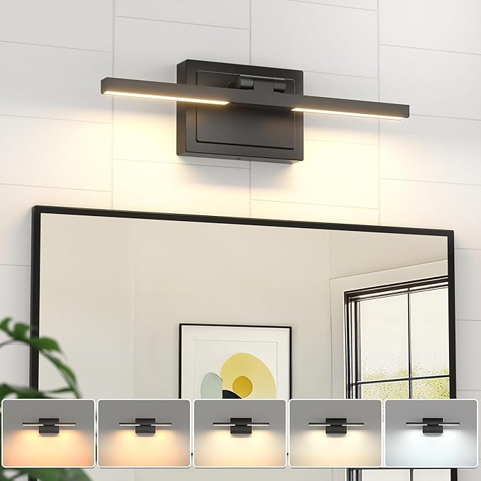 VOLISUN Bathroom Vanity Light 15.7 inch, 5CCT Dimmable, 20W LED Bathroom Light Fixture Over Mirror, Black Bar Vanity Light for Bathrooms Mirror Cabinets-ETL Certificated