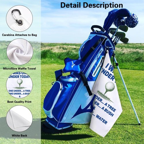 Msticey Funny 'I was One Under Today' Printed Microfiber Golf Towel with Clip, Great Golf Gift for Dad Mom Grandpa Golfer Father's Day or Birthday, Golf Accessory for Him or Her