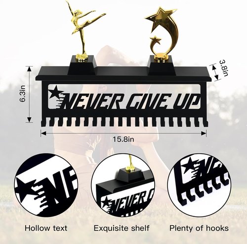 Bnesi Black Metal Medal Holder | Adjustable Trophy Wall Frame - Foldable Organizer for Medals