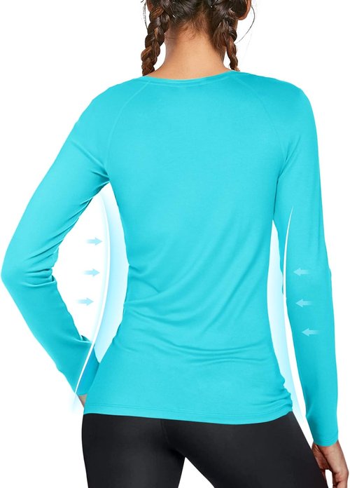 Isnowood Women's UPF 50+ Sun Protection Long Sleeve Swim Shirt - Athletic Rash Guard for Hiking & Running