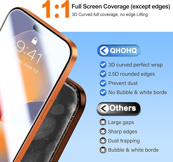 QHOHQ 3 Pack Screen Protector for iPhone 17 Pro Max + 1 Set Camera Lens