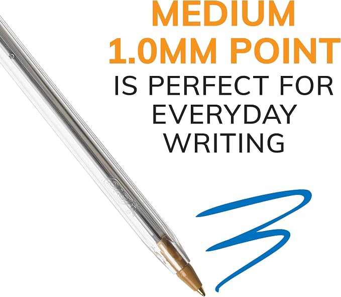 BIC Cristal Xtra Smooth Blue Ballpoint Pens, Medium Point, School Supplies