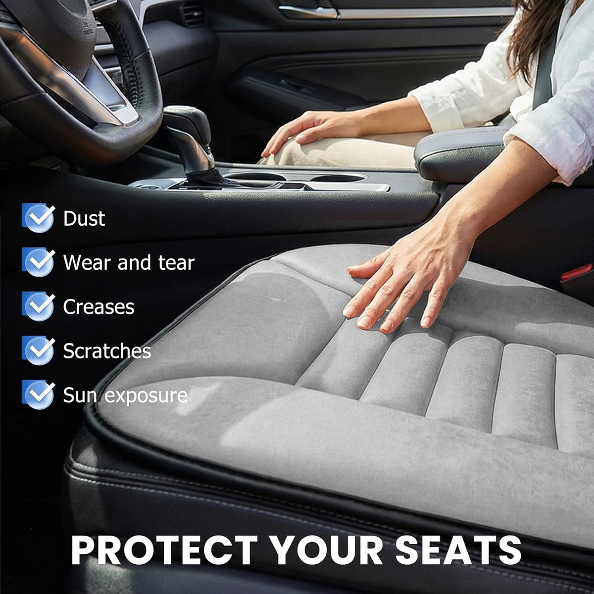 Car Seat Cushion, 1.2" Thick Comfort Memory Foam Seat Protector with Non-Slip Rubber Bottom, Breathable Fabric Driver Seats Cushion Pad for Sciatica Tailbone Back Pain Relief (Gray)