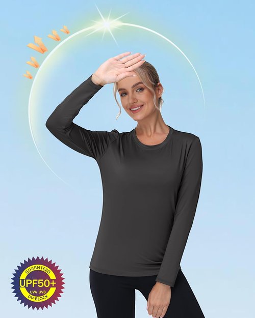 Isnowood Women's Long Sleeve Sun Protection Shirts - UPF 50+ UV Rash Guard Athletic Tops | Ideal for Hiking & Running