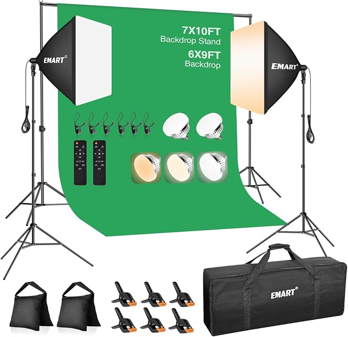 EMART Photography Lighting Kit, 7 x 10 FT Backdrop Stand