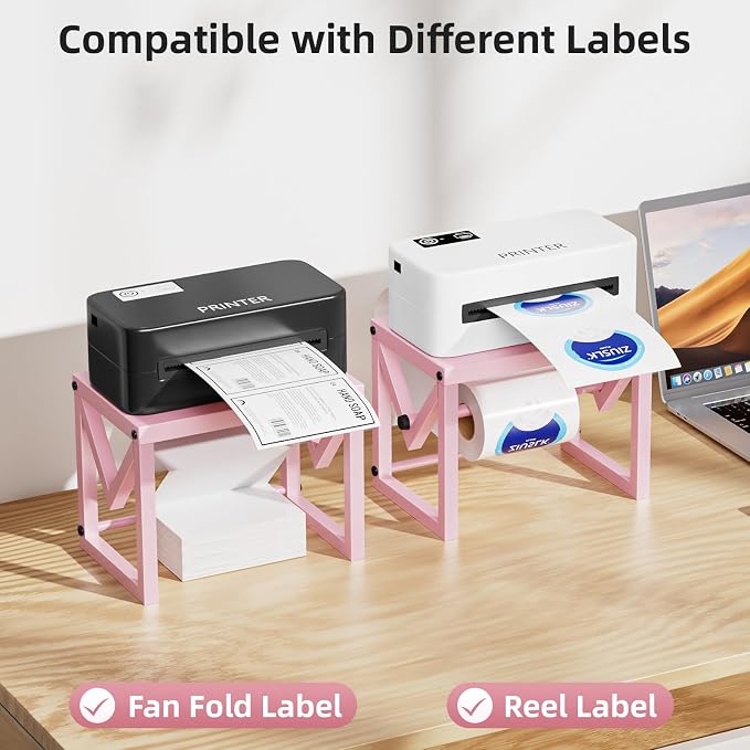 Marbrasse Label Holder for Rolls and Fanfold Labels, Metal Label Printer Holder
