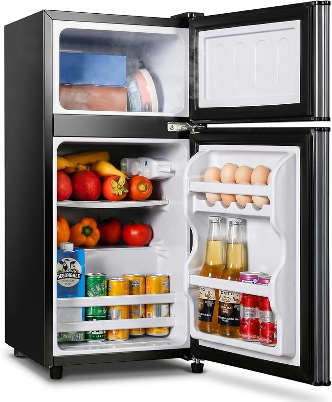 2.9 Cu.Ft Mini Fridge with Freezer, Compact Double Door Refrigerator | with 7-Level Cooling, Energy Saving, Low Noise, Small Fridge for Dorm, Bedroom, Office - Blue