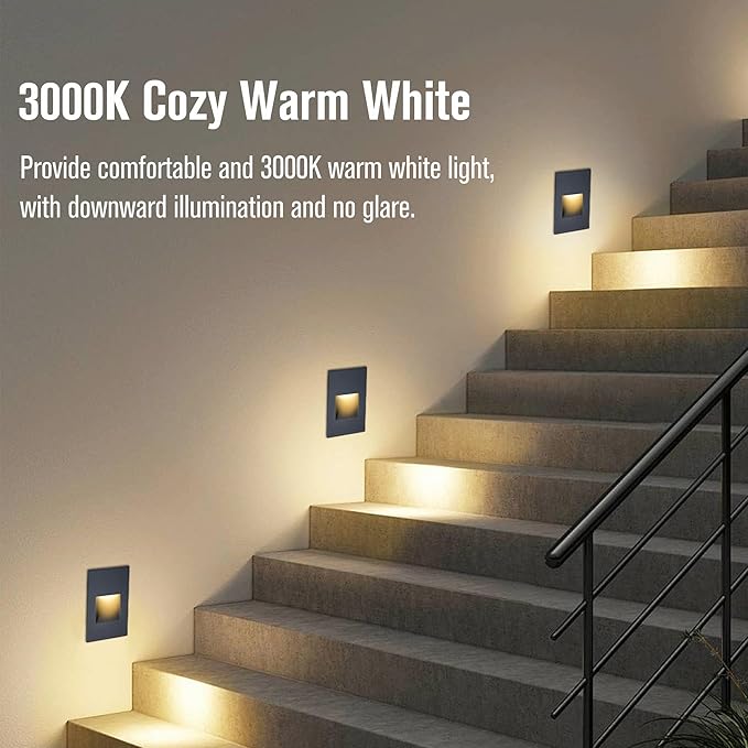 Indoor Stair Lights Outdoor LED Step Light 12V Low Voltage Step Lights for Stairs, 4W 3000K Warm White Deck Stairway Lighting, IP66 Waterproof Black Deck Staircase Light, Vertical, 6-Pack