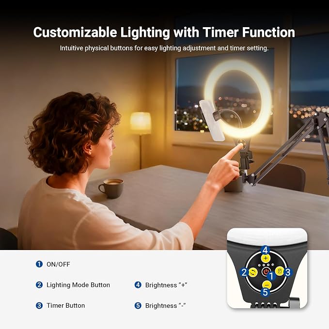 NEEWER Entry Level Version 10.5" Overhead Desktop LED Ring Light, Clamp Stand
