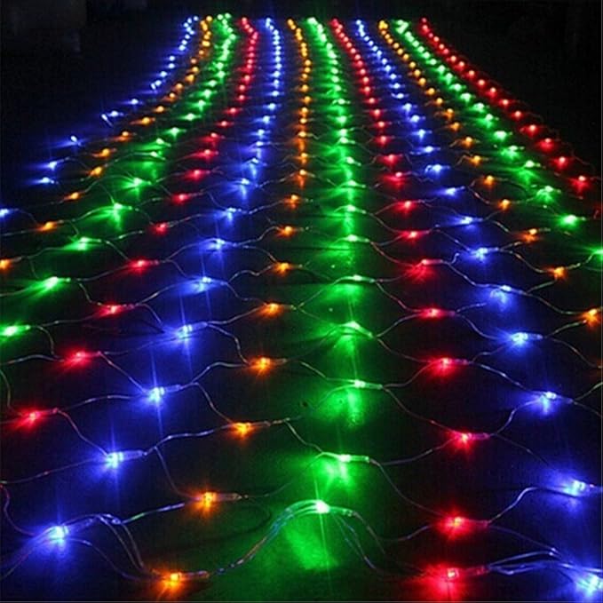 Colorful LED Fairy Mesh Net Lights Curtain Light, 9.84ftx6.56ft, 204 String LEDs, 8 Modes Decorative Xmas Tree Lighting for Thanksgiving, Christmas, Holiday, Party, Event, Multicolor