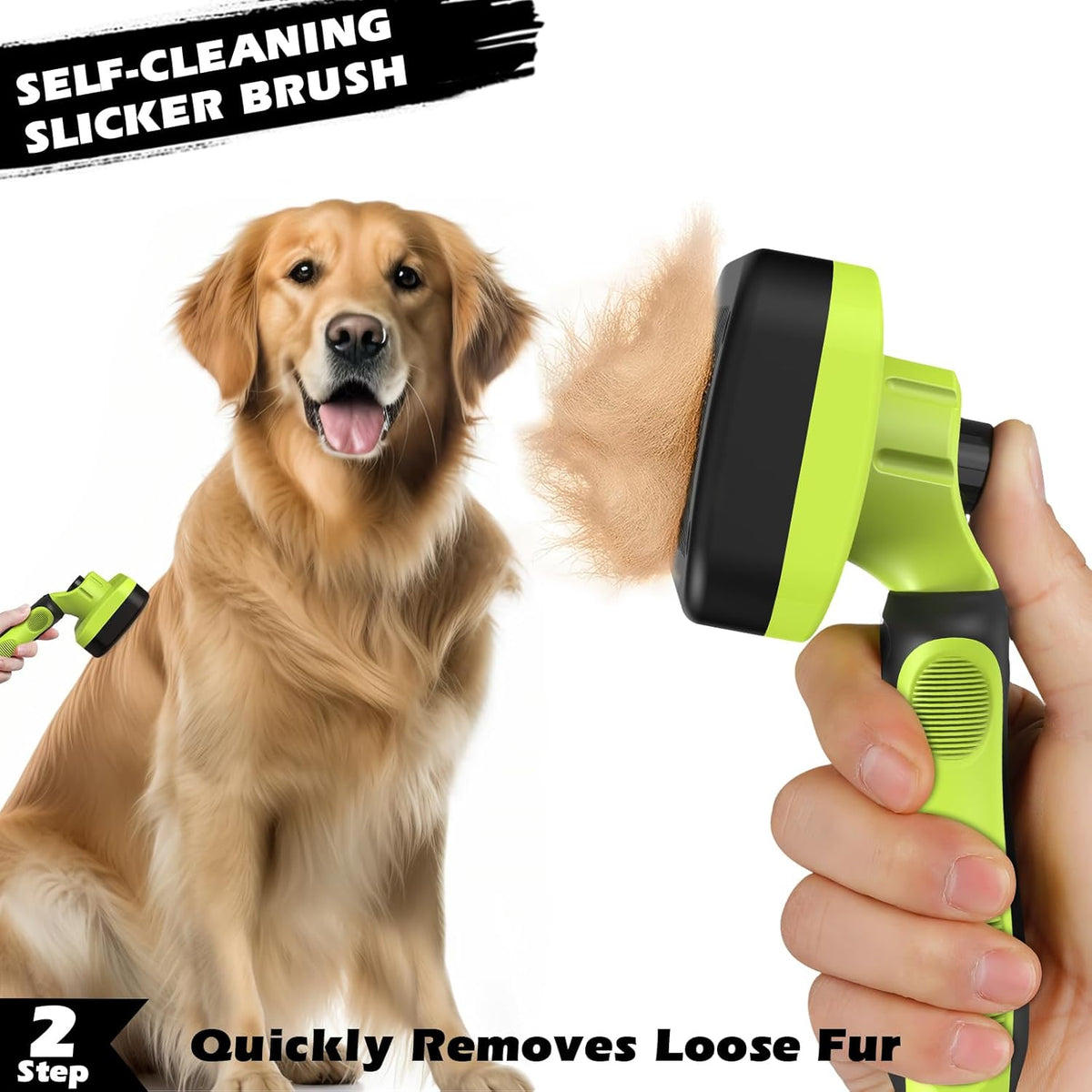 Skiennix Self-Cleaning Slicker Brush Set - Pet Grooming Rake & Flea Comb for Dogs, Cats & Horses | Green