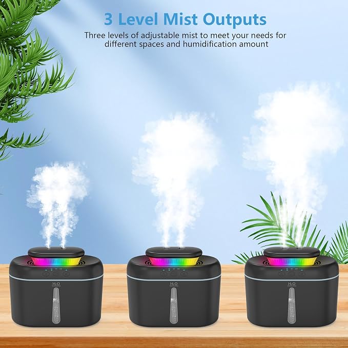 SZO Humidifiers for Bedroom, 2.5L Capacity, Auto Shut-Off, Easy to Fill & Clean, 16 dB Quiet Ultrasonic Humidifier for Large Room, Plants, Baby Nursery, Indoor, Night Light(Black)