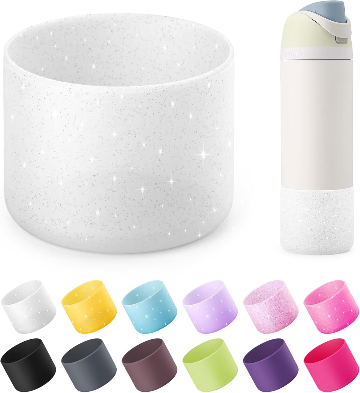 Owala Silicone Boot - Anti-Slip Protective Sleeve for 24 oz Water Bottles | Glitter White
