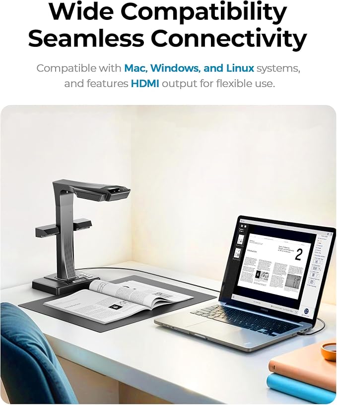 CZUR ET MAX Professional Book Scanner, 38MP Document Camera, Laser Curve-Flatten