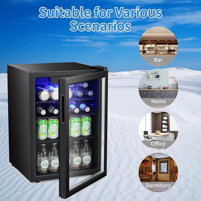 Antarctic Star Mini Fridge-95 Can Beverage Refrigerator Wine Cooler Clear Front Glass Door Small Drink Touch Screen for Soda Beer Bar Office Home 2.6 cu.ft | 95 Can Capacity, Clear Front Glass Door, Touch Screen for Soda Beer Bar Office Home