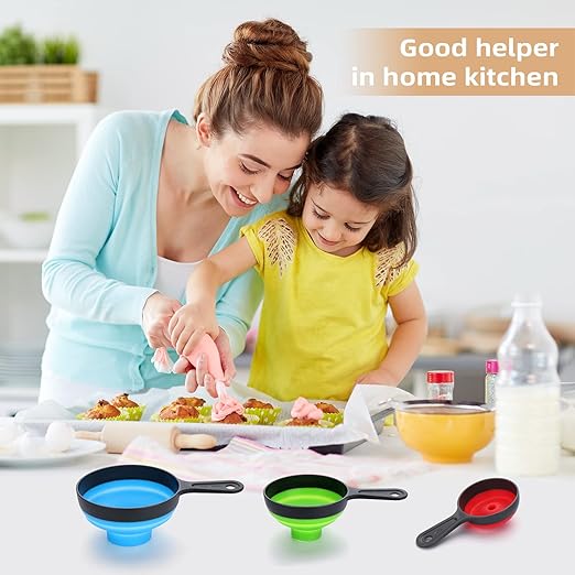 2 Set, 6 Pack Funnels for Filling Bottles, Dokpod Kitchen Funnels for Kitchen Use, Canning Funnel Wide Mouth, Small and Large Collapsible Silicone Funnel Set