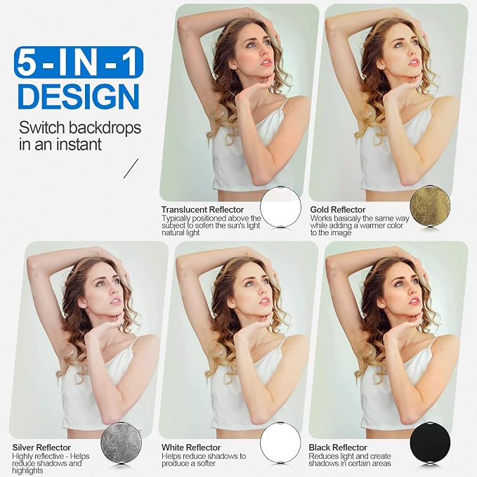 Wellmaking 43Inch/110cm Photography Light Reflector, Portable Foldable 5 in 1