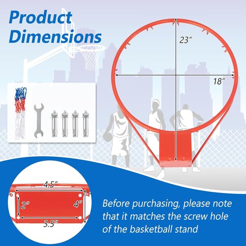 Goplus Basketball Rim - 18’’/15’’ Replacement Hoop with All-Weather Net for Indoor/Outdoor Use
