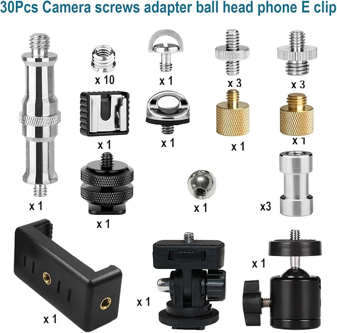 30Pack Camera Tripod Screw Mount Kit 1/4 to 3/8 Inch Adapter Threaded Converter