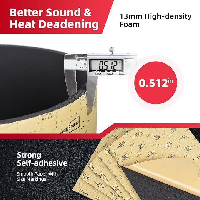 Sound Deadening Mat 1/2inch(13 mm) 3.27sqft - Closed Cell Foam Car Sound Deadening Material - Self-Adhesive Hood Insulation Heat Shield Auto Sound Dampening