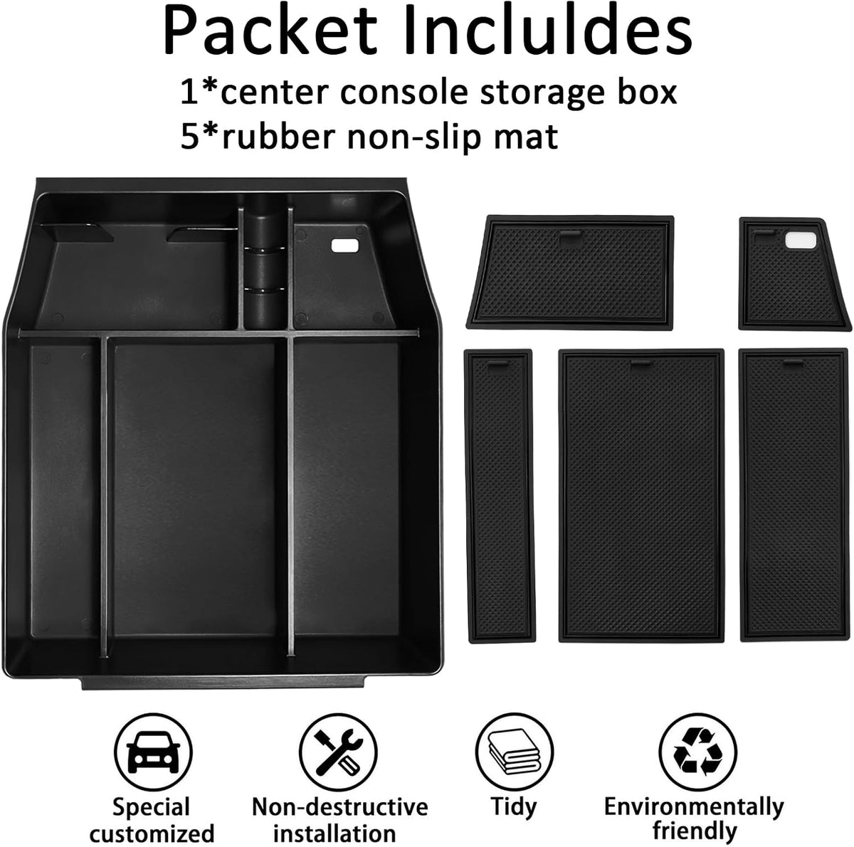 Center Console Organizer Tray for Ford F150 2021 2022 2023 2024 Accessories Interior Secondary Storage Armrest Box Insert Hidden Cubby Drawer (Full Console w/Bucket Seats ONLY) (Black Trim)