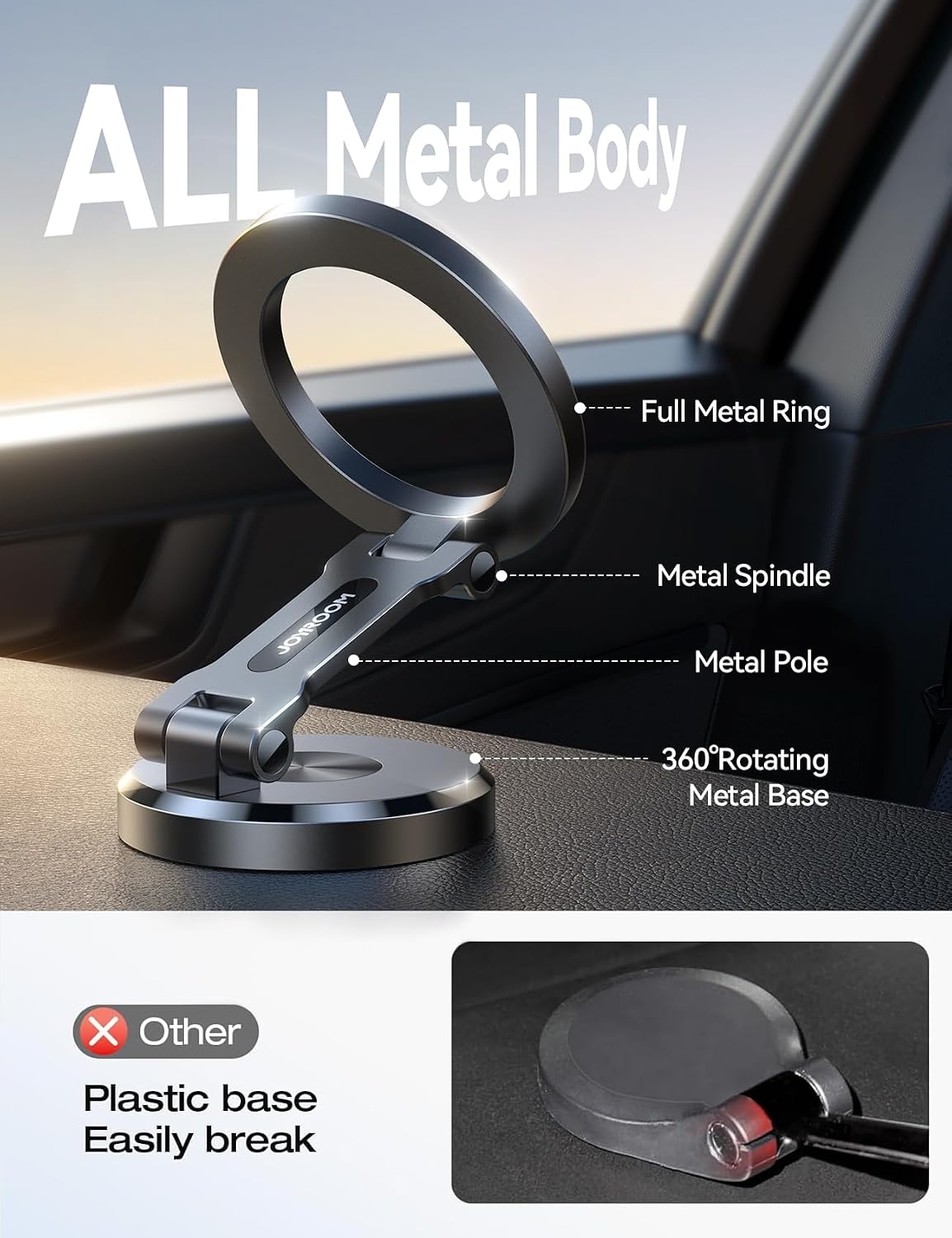 All-Metal MagSafe Car Mount, 360° Rotation Base Magnetic Phone Holder