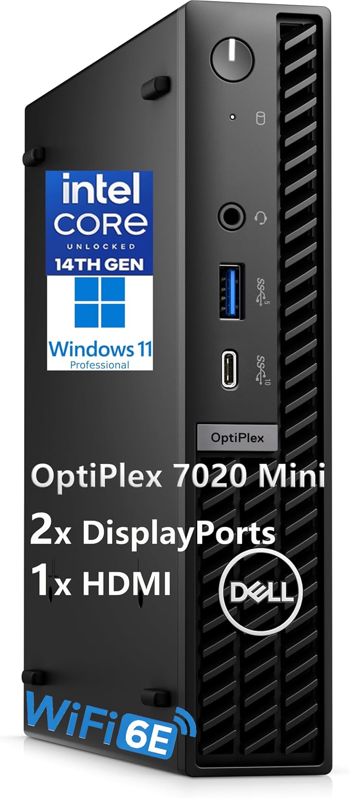 Dell 2026 OptiPlex 7000 Mini Business Desktop, 16GB RAM, 512GB PCIe SSD | 14th Gen i3-14100T CPU, Ultra-Compact for Office & Workspace, WiFi 6E, Triple Display Support (HDMI+2DP), Windows 11 Pro