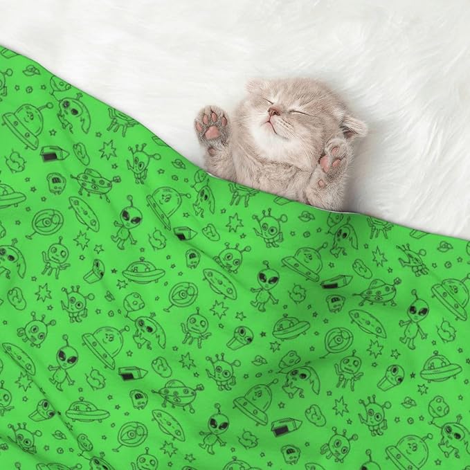 Pet Blanket for Travel and Home, Funny Aliens Dinosaurs Sasquatch, Reversible Plush Dot Design with Soft Grip Texture on One Side Perfect for Car Seats Moving Vehicles