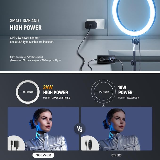 NEEWER 12" Ring Light with Stand Tripod Compatible with iPhone, 24W LED RGB