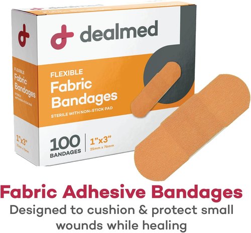Dealmed Sterile Flexible Fabric Adhesive Bandages - Breathable 1x3 Inch First Aid Strips - 100 Count Box