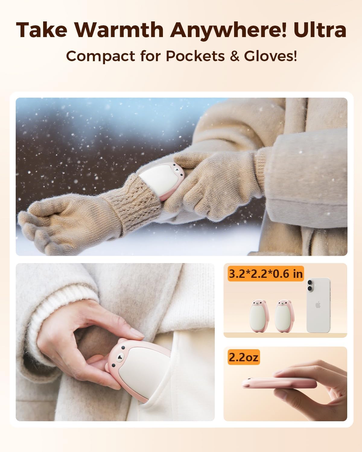 Sweetfull Hand Warmers - Rechargeable Cute Bear Design, 2 Pack Electric Pocket Heaters for Outdoor Use