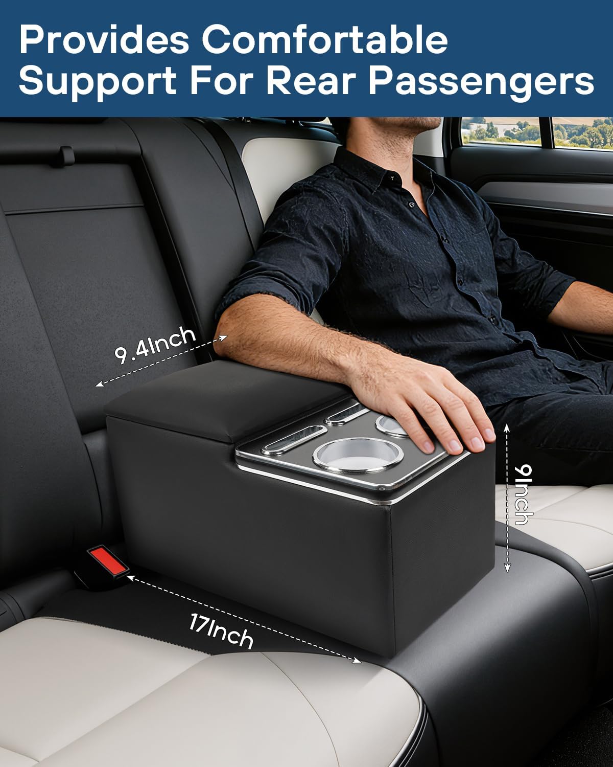 Bench Seat Center Console Organizer, Cup Holders, Regular, Black