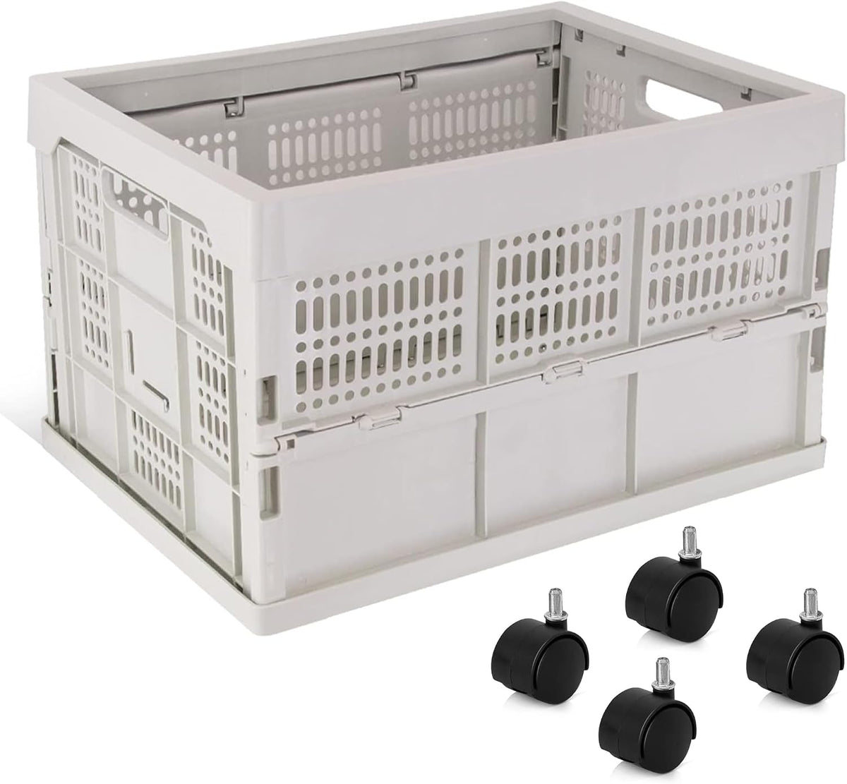 52L Collapsible Heavy Duty Storage Bin/Container, Stackable Folding Plastic Bin, Grated Wall, Utility (1, Square, 52, Liters, Bin Grey)