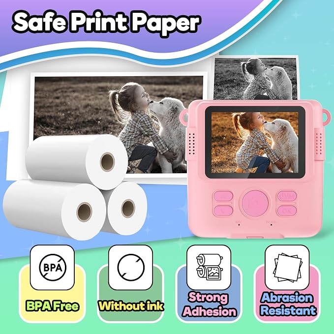 Printer Paper, 6 Rolls for Kids Instant Print Camera, HD Printing Thermal Print