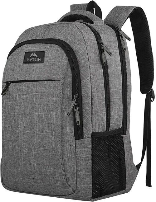 MATEIN Travel Laptop Backpack - Anti-Theft Slim Design, Water-Resistant, Fits 15.6 Inch Laptops | Grey