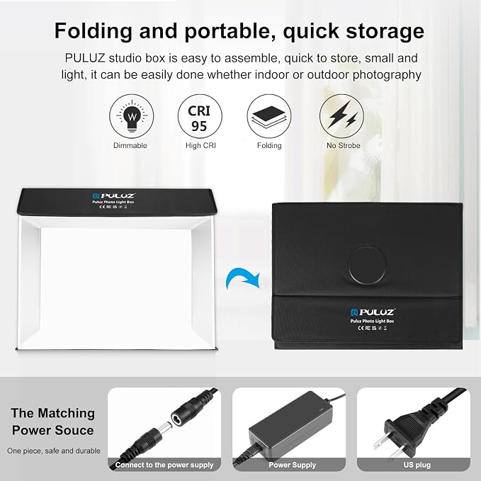 PULUZ Portable Photo Studio Light Box, 24.6"x16" Large Photo Box, Dimmable