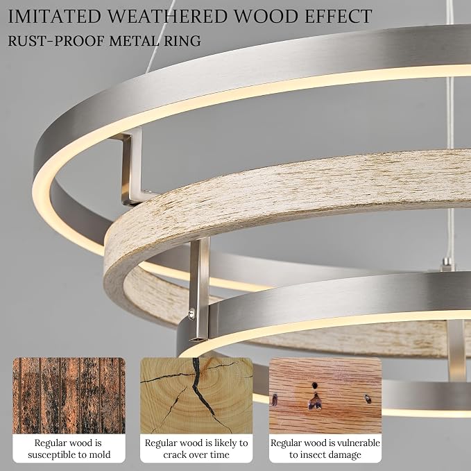 3 Ring LED Chandelier Nickel Round Chandelier Light Fixture Dimmable Foyer