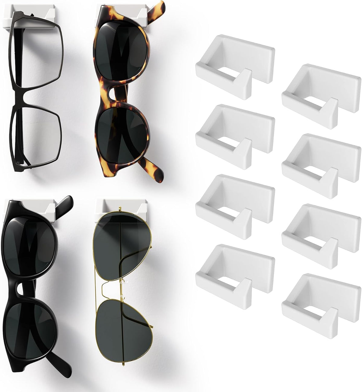 MELEN Adhesive Sunglass Organizer Wall (16-Pack) - Strong and Compact Glasses Holder, Sunglass Holder for Car and Wall - Clear