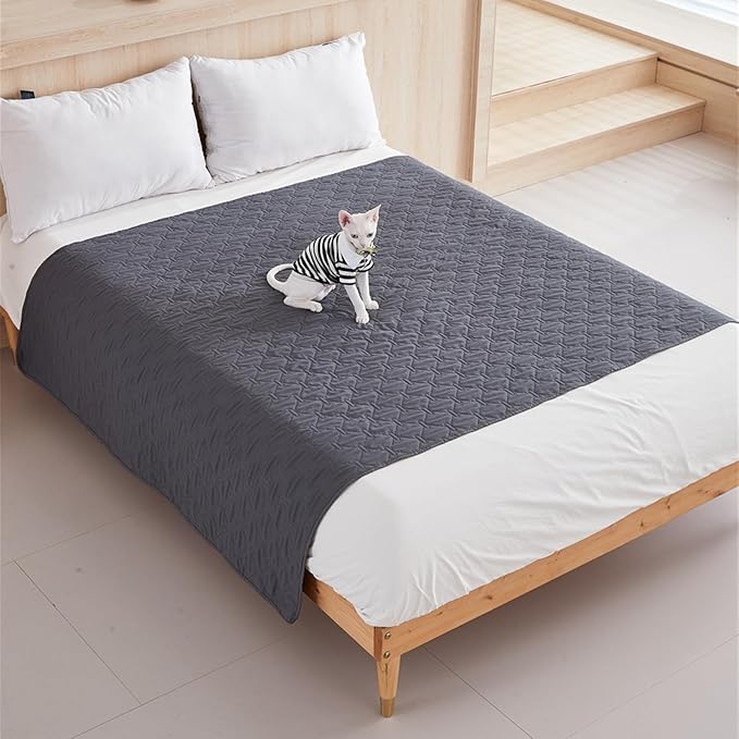 GIBZ Waterproof Dog Bed Blanket Cover Anti Slip Pet Furniture Protector Washable Large Washable Quilted Mat for Indoor, Dark Grey, 200x200cm