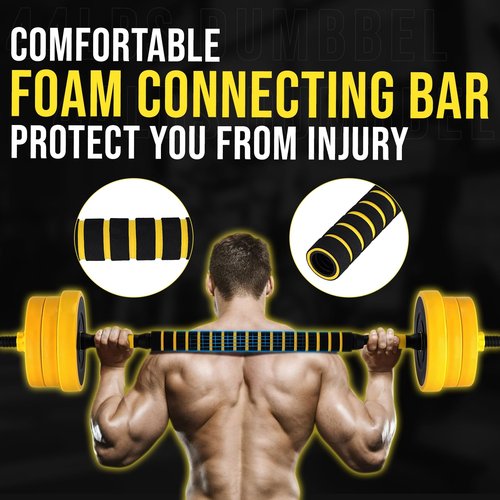 2-In-1 Adjustable Dumbbell Set 33 Lb, Adjustable Weights Used As Dumbbell and Barbell Set, Yellow