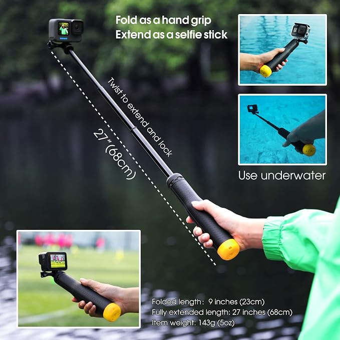SOONSUN 4in1 Floating Selfie Stick Hand Grip Tripod