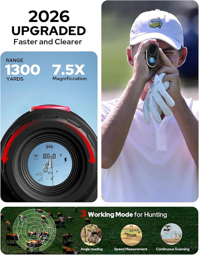 GF2 Golf Rangefinder with Slope, 1300 Yards Laser Range Finder, 7.5X
